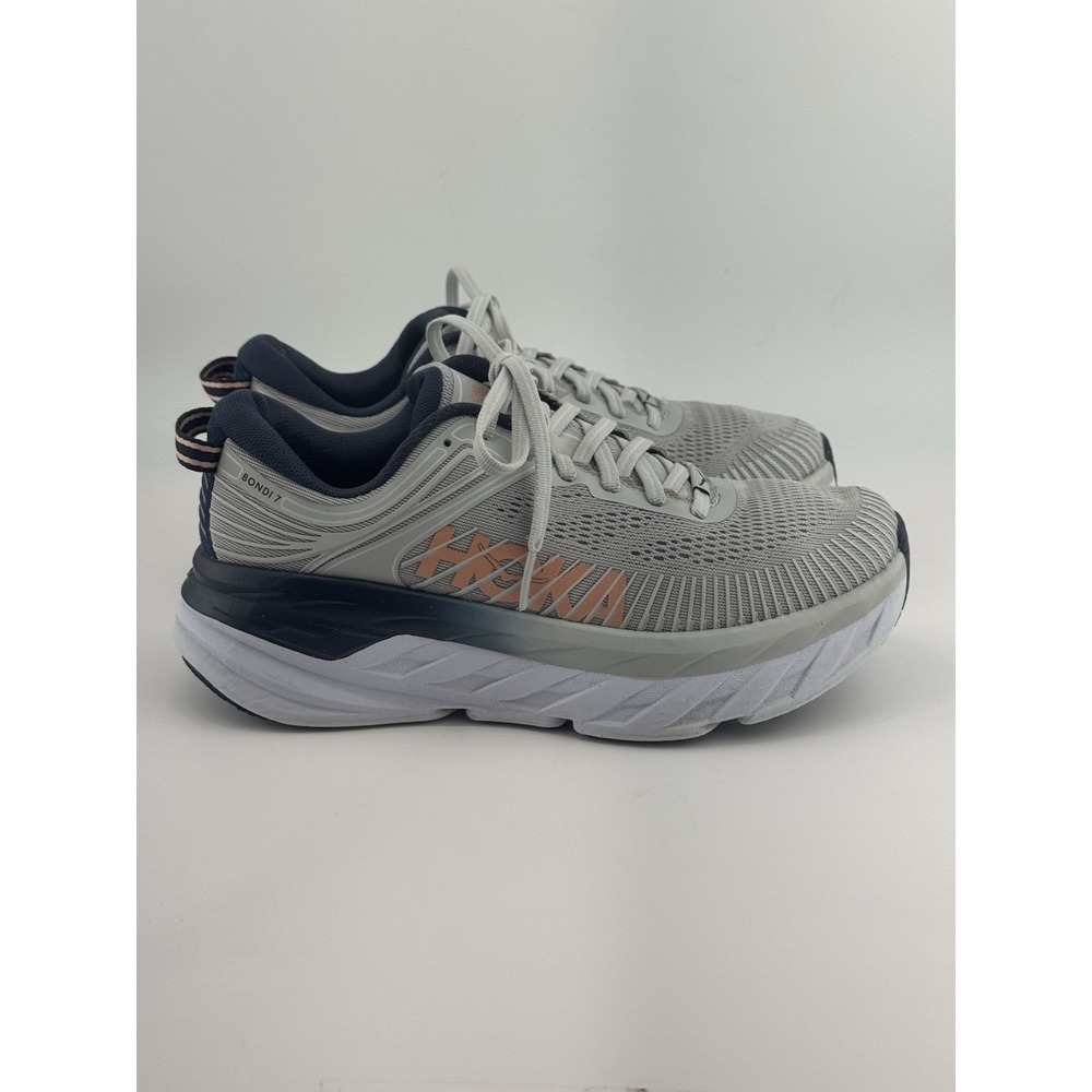 Hoka One One Bondi 7 Lunar Rock Black Iris Lace Up Sneakers Women's Size 6